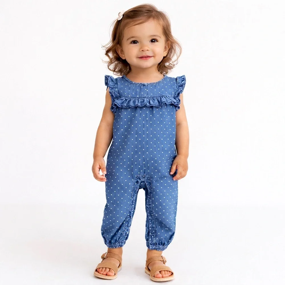 Gap Baby Denim Dot Ruffle Romper 18–24M